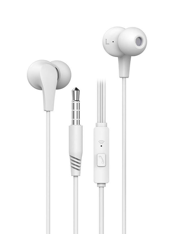 Ambrane EP-56 Wired Earphones with Powerful Bass, In-Line Mic and Extra Soft Eartips (White)