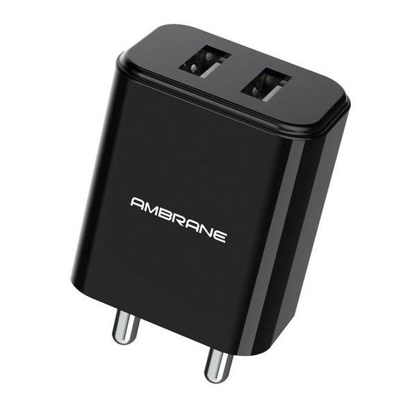 Ambrane AWC-74 Dual USB Port Wall Charger with Quick Charger Enabled 3.0 (Black)