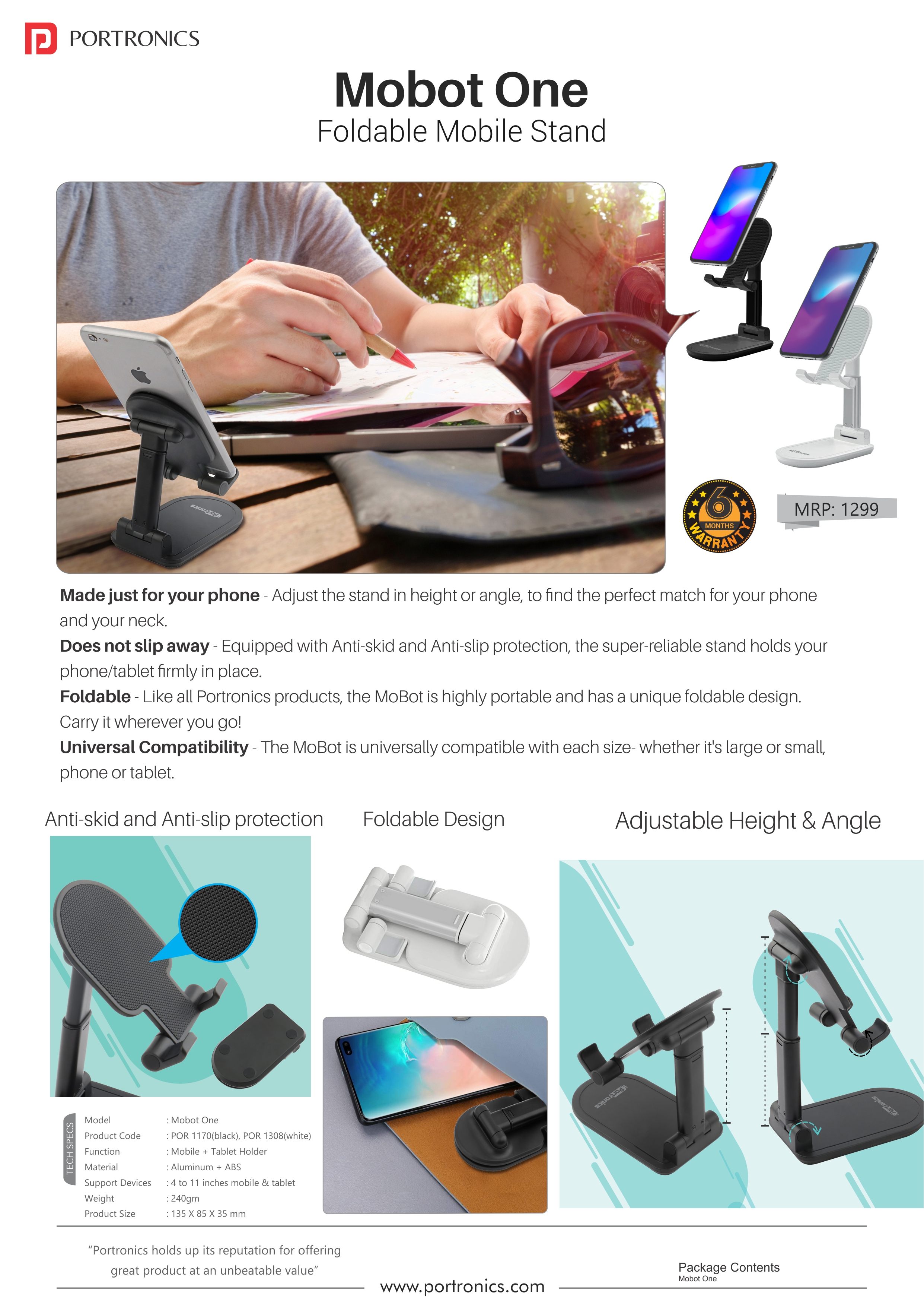 Portronics MoBot One-Foldable Mobile Stand