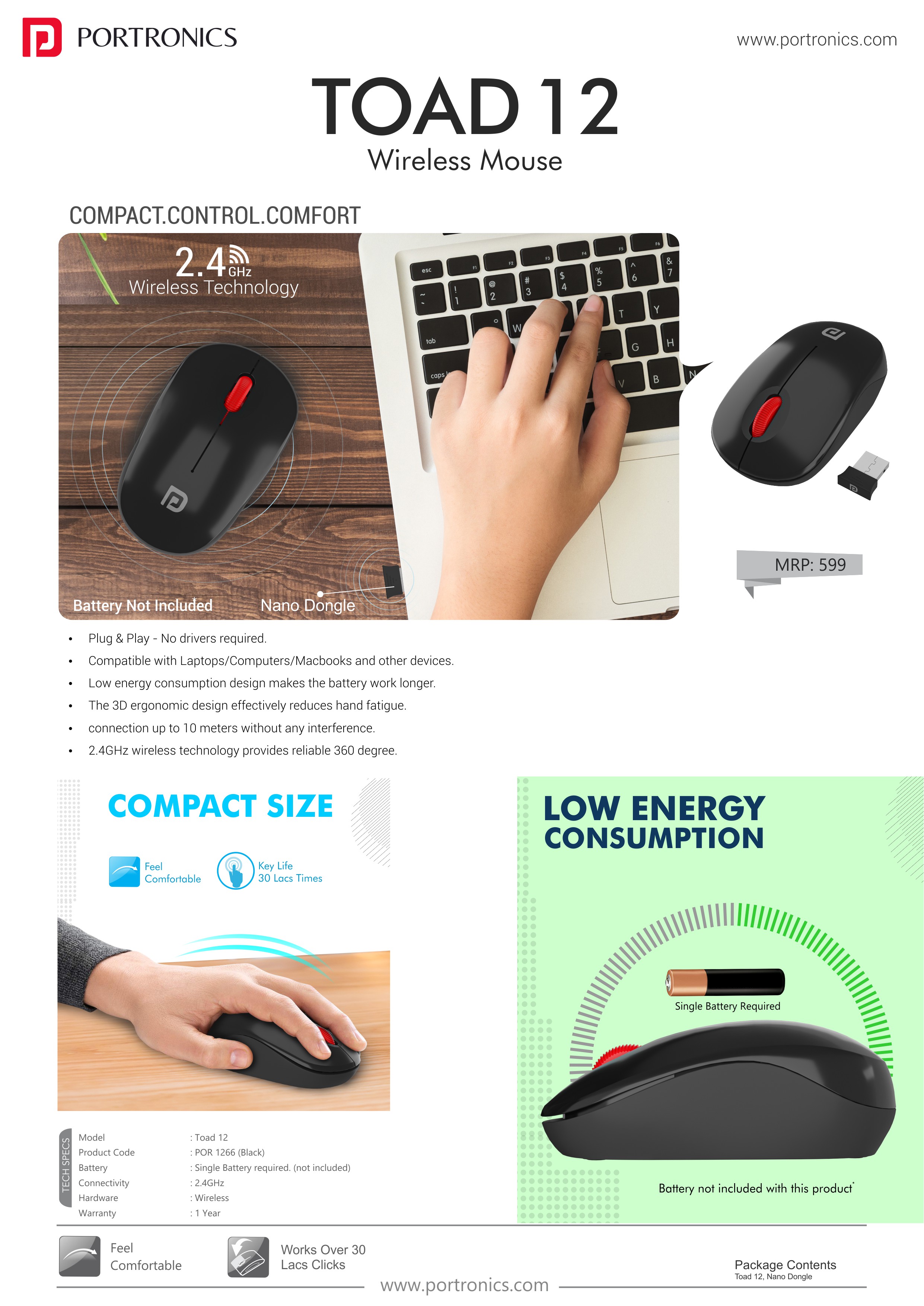 Portronics Toad 12-Wireless Optical Mouse