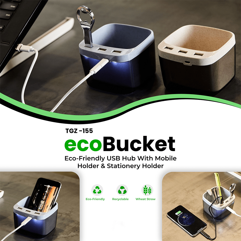 TGZ-155 - ecoBucket - Eco Friendly USB Hub with Mobile & Stationery Holder