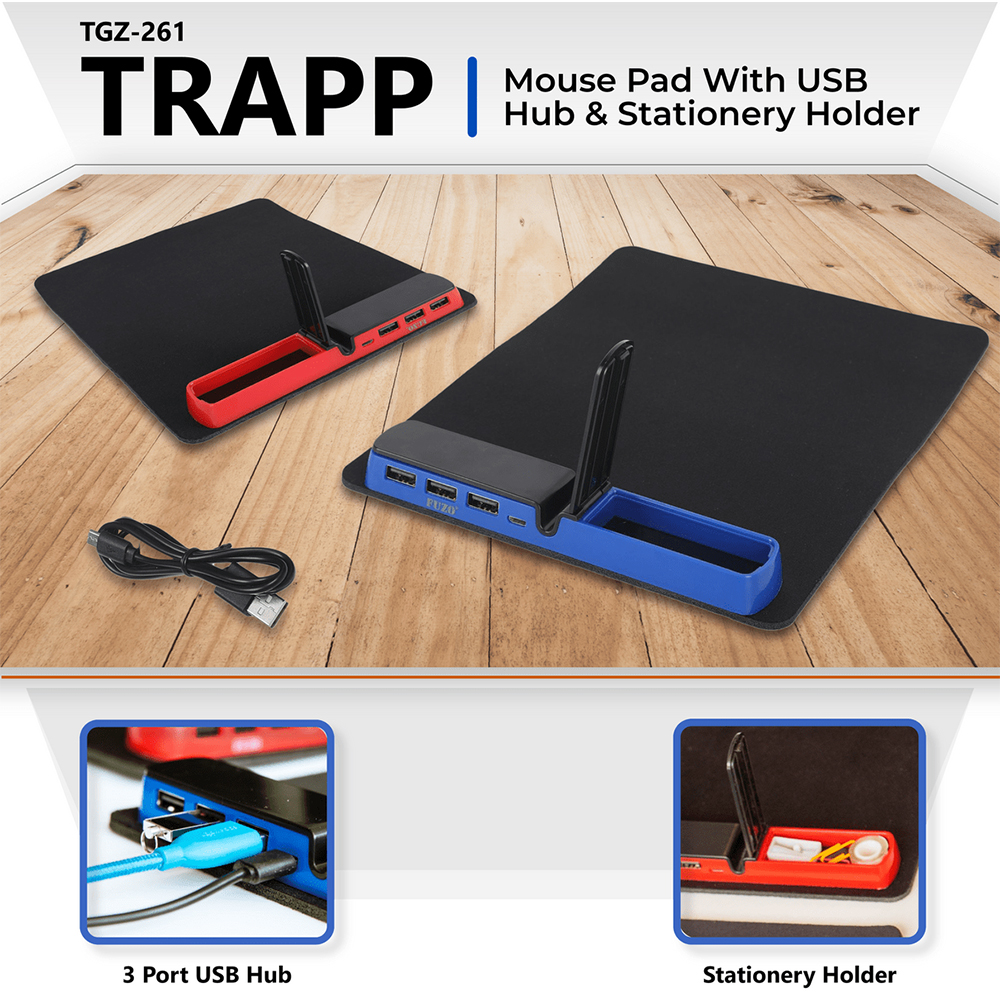 TGZ-261 - Trapp - Mouse Pad with USB Hub & Stationery Holder