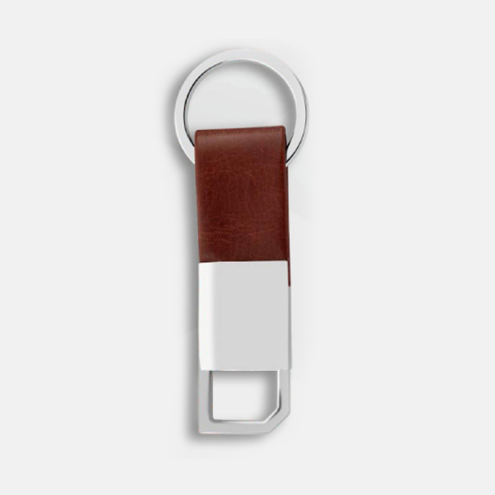 FTJ - KC 09 - Leather Hook Locking Silver Metal key ring Key chain