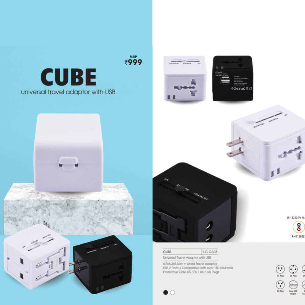 Cube - Worldwide Travel Adapter with 2usb (2100ma) & case