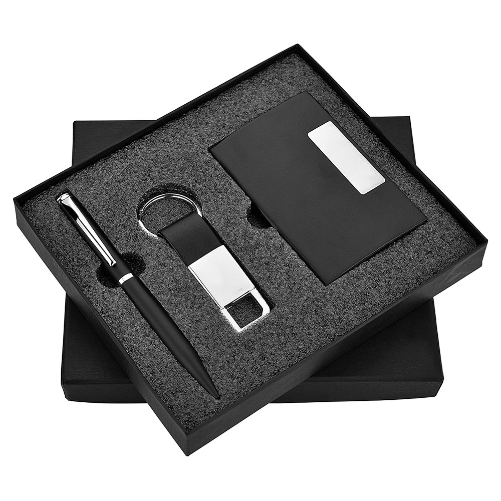 FTJ - Sr 127 - Boston Black Pen, Keychain & Cardholder