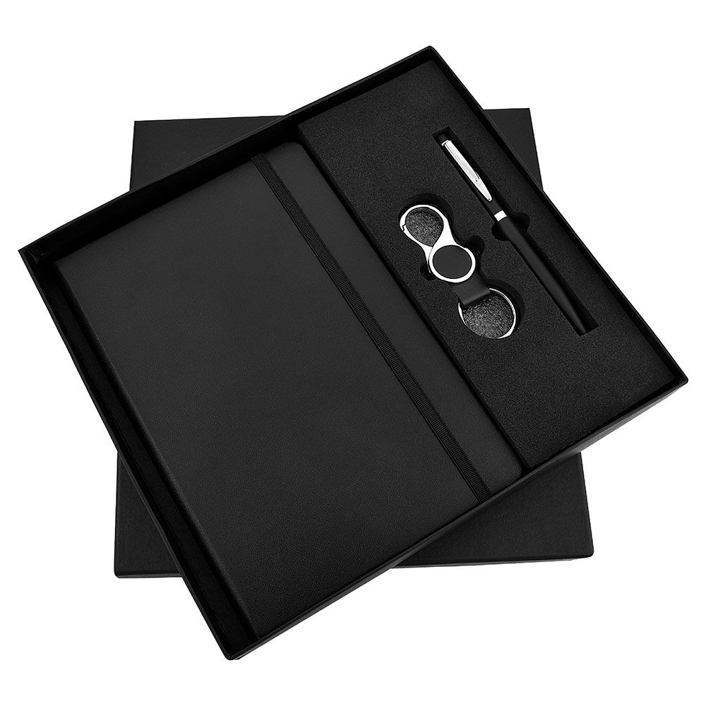 FTJ - Sr 158 - Black Elastic 3 in 1 Pen, Diary & Keychain