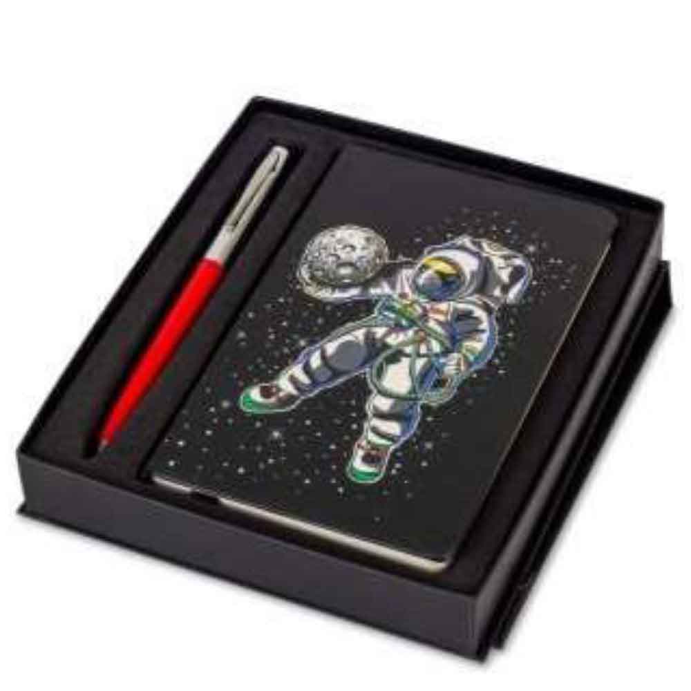 WILLIAM  PEN FISHER SPACE CAP-O-MATIC RED BALLPOINT PEN WITH NOTEBOOK ASTRONAUT HOLDS MOON - A 775 Red  A6NBA1