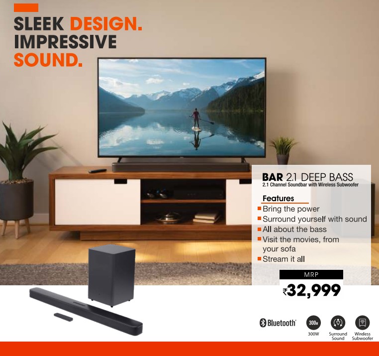 JBL - BAR 2.1 DEEP BASS CHANNEL SOUNDBAR WITH WIRELESS SUBWOOFER