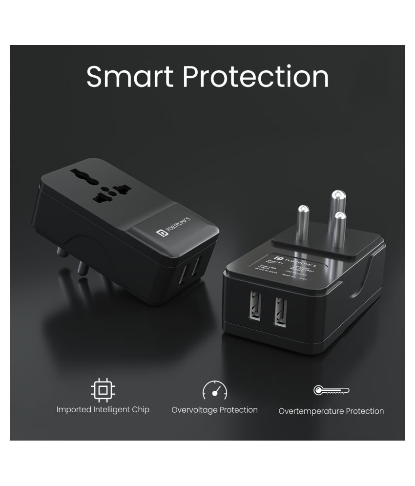 Portronics Adapto - Dual USB Port with AC Socket