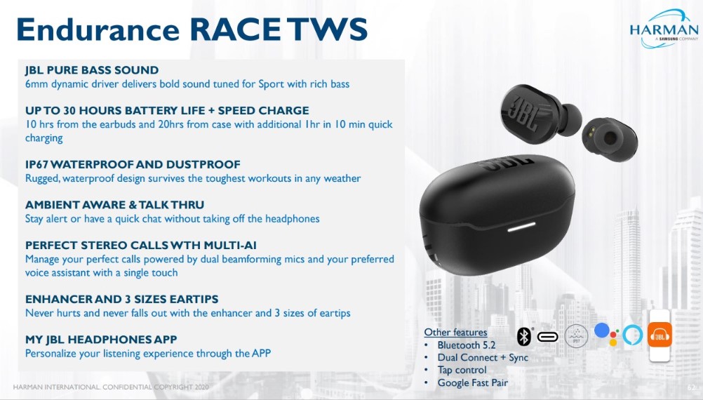 HARMAN  ENDURANCE RACE TRUE WIRELESS EARBUDS