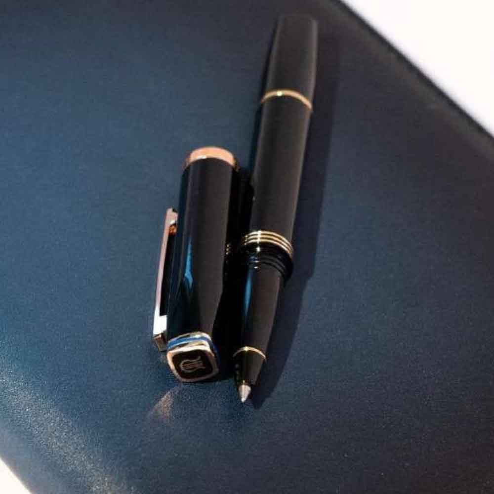 Contemporary Dark Metal Gold Trims Rollerball Pen