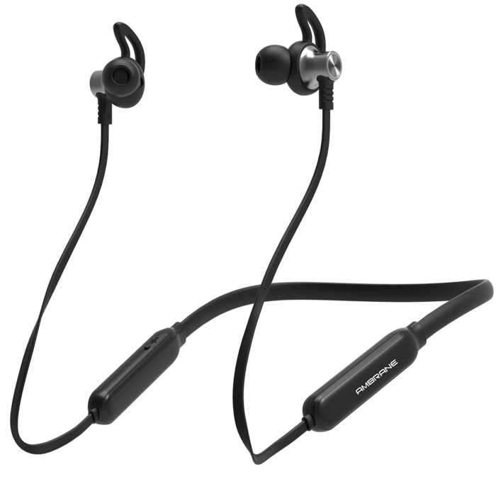 Ambrane ANB-83 Pro Wireless Bluetooth Earphones with Hi-fi Stereo Sound, Magnetic Clasps and Lightweight Design (Black)