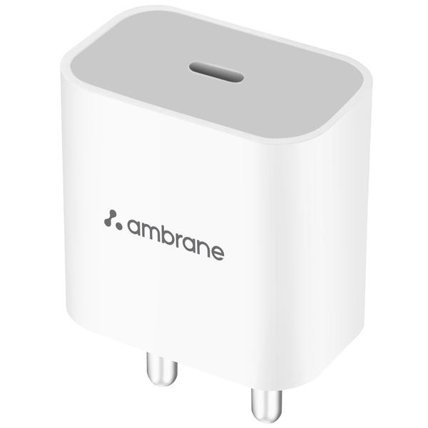 Ambrane RAAP M 11 Wall Charger with PD Smart Charging of 20 Watt / 3A via Type C Port (White)