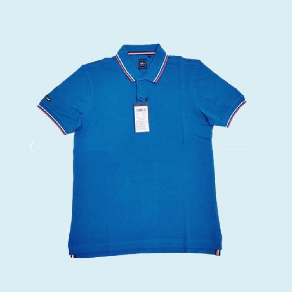 ARROW POLO T-SHIRT - ROYAL BLUE WITH RED AND WHITE TIPPINGS COLOUR