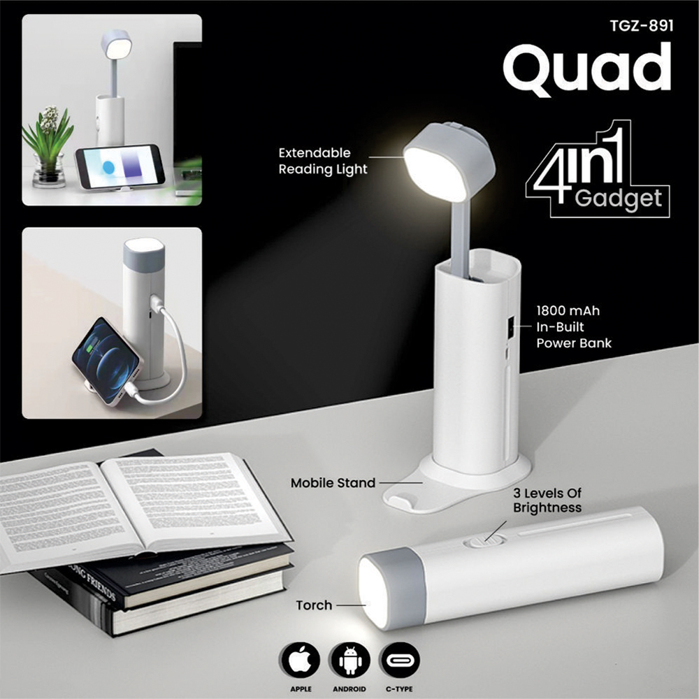 Quad - Extendable Light, Power Bank, Mobile Stand , Torch   TGZ-891