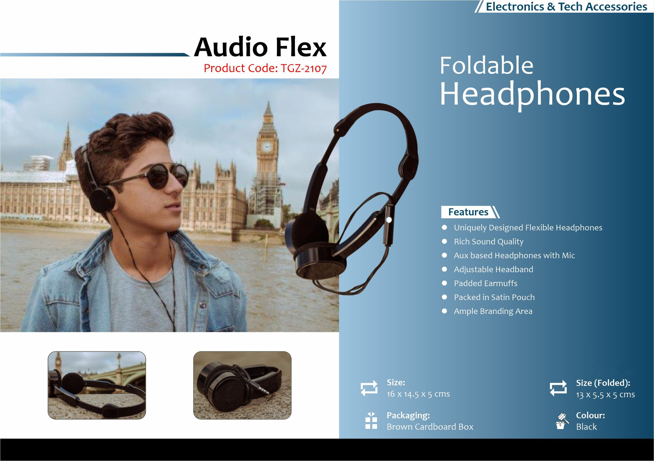 TGZ-2107 - Audio Flex -  Foldable Headphones With MIC
