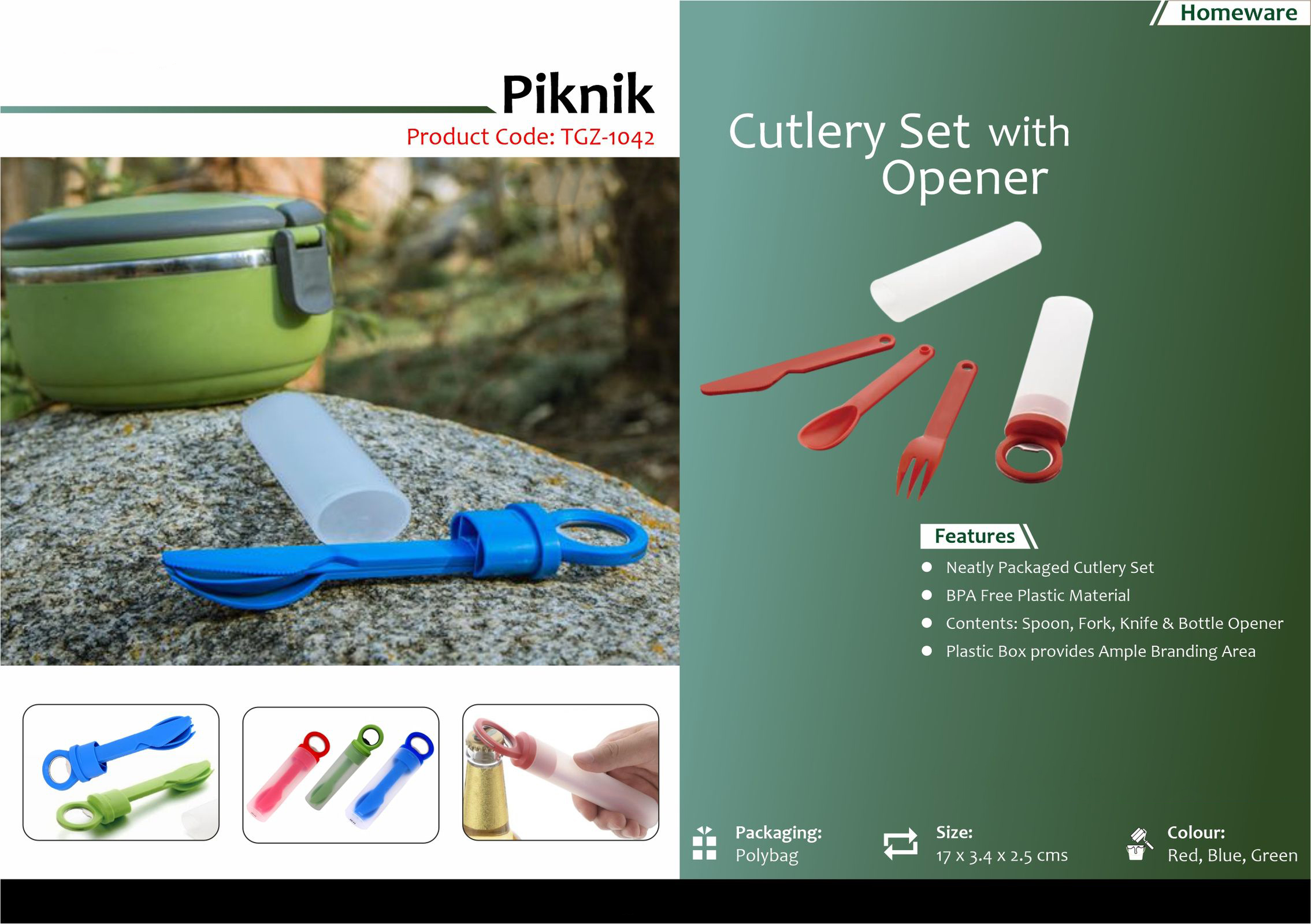 TGZ-1042 - Piknik - Cutlery Set with Opener