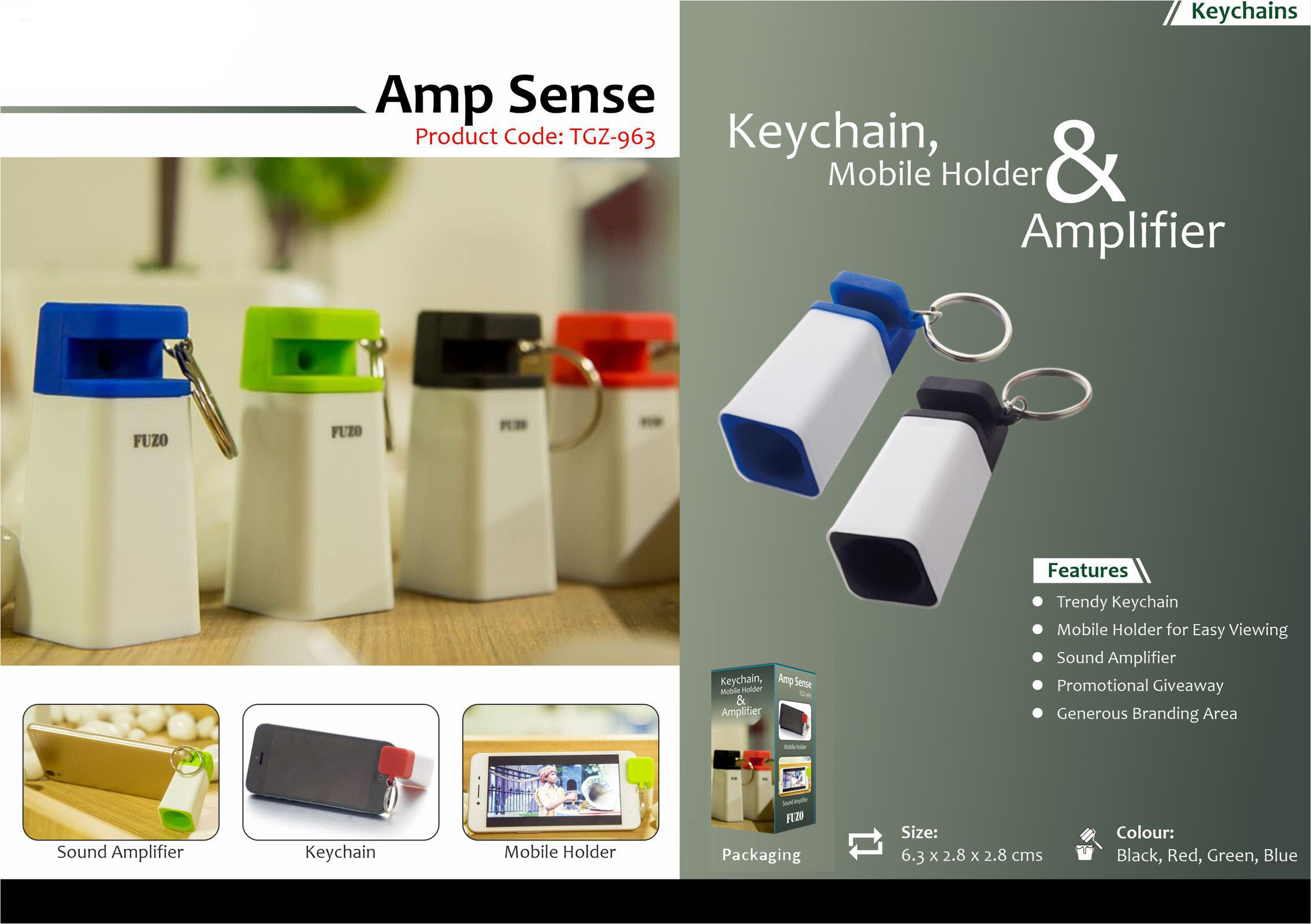 TGZ-963 - Amp Sense - Key Chain, Mobile Holder & Sound Amplifier