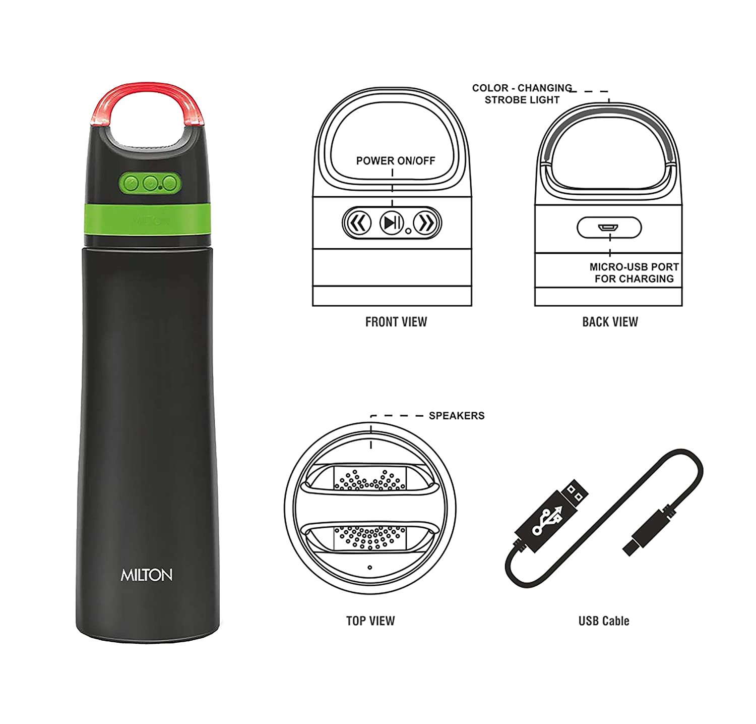 MILTON - BOOM Stainless Steel Bottle with Wireless Bluetooth Speaker