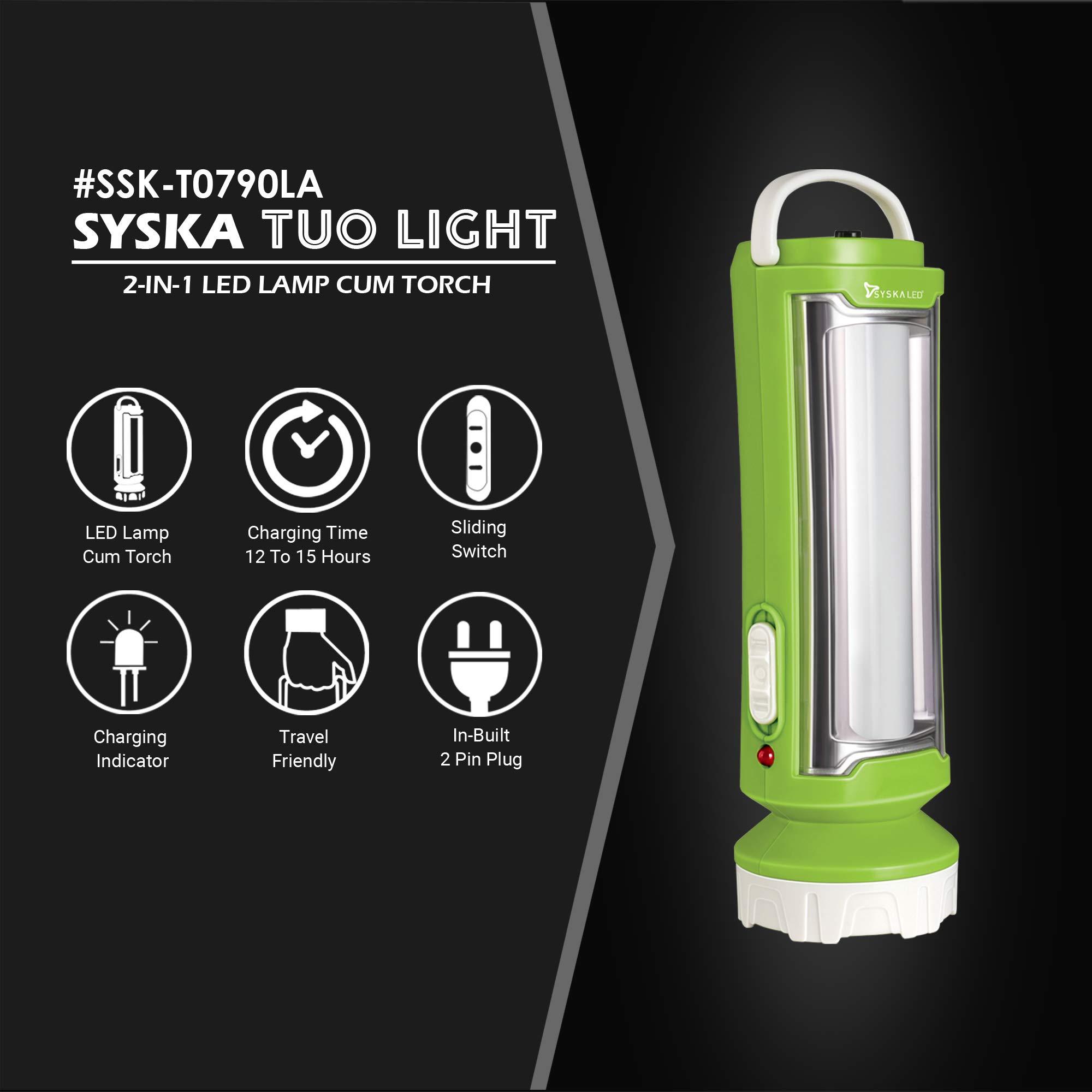 TK-SYSKA- T0790LA- TUO LIGHT - Rechargeable Led Lamp (Green)