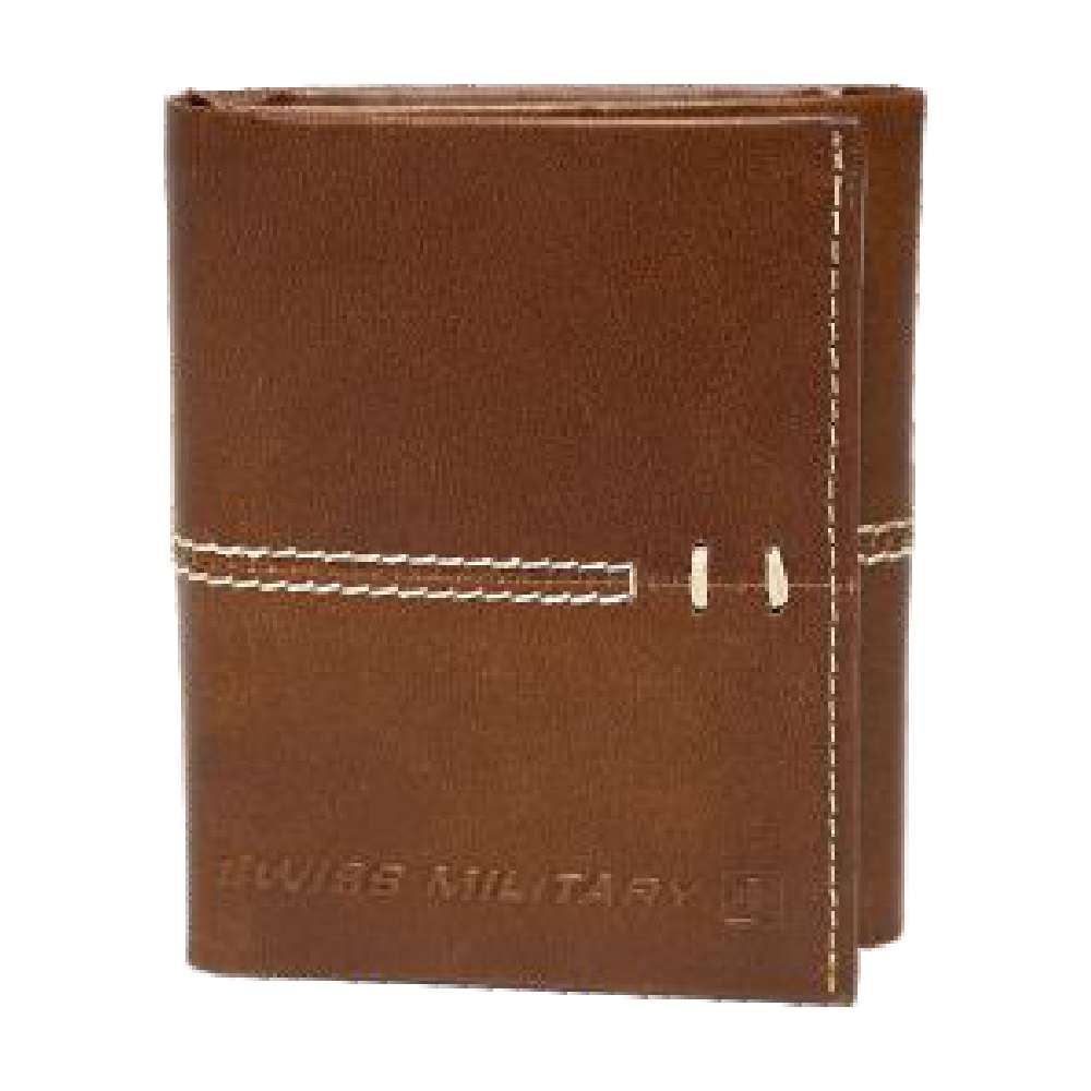 SWISS MILITARY-GENUINE LEATHER TRIFOLD MENS WALLET BROWN