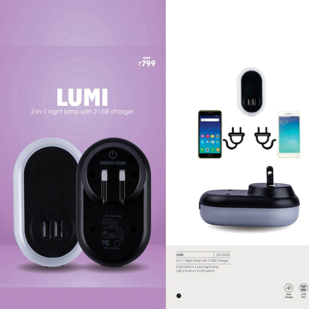 UG-GA08 - Lumi - 2-in-1 Night lamp with 2 USB Charger