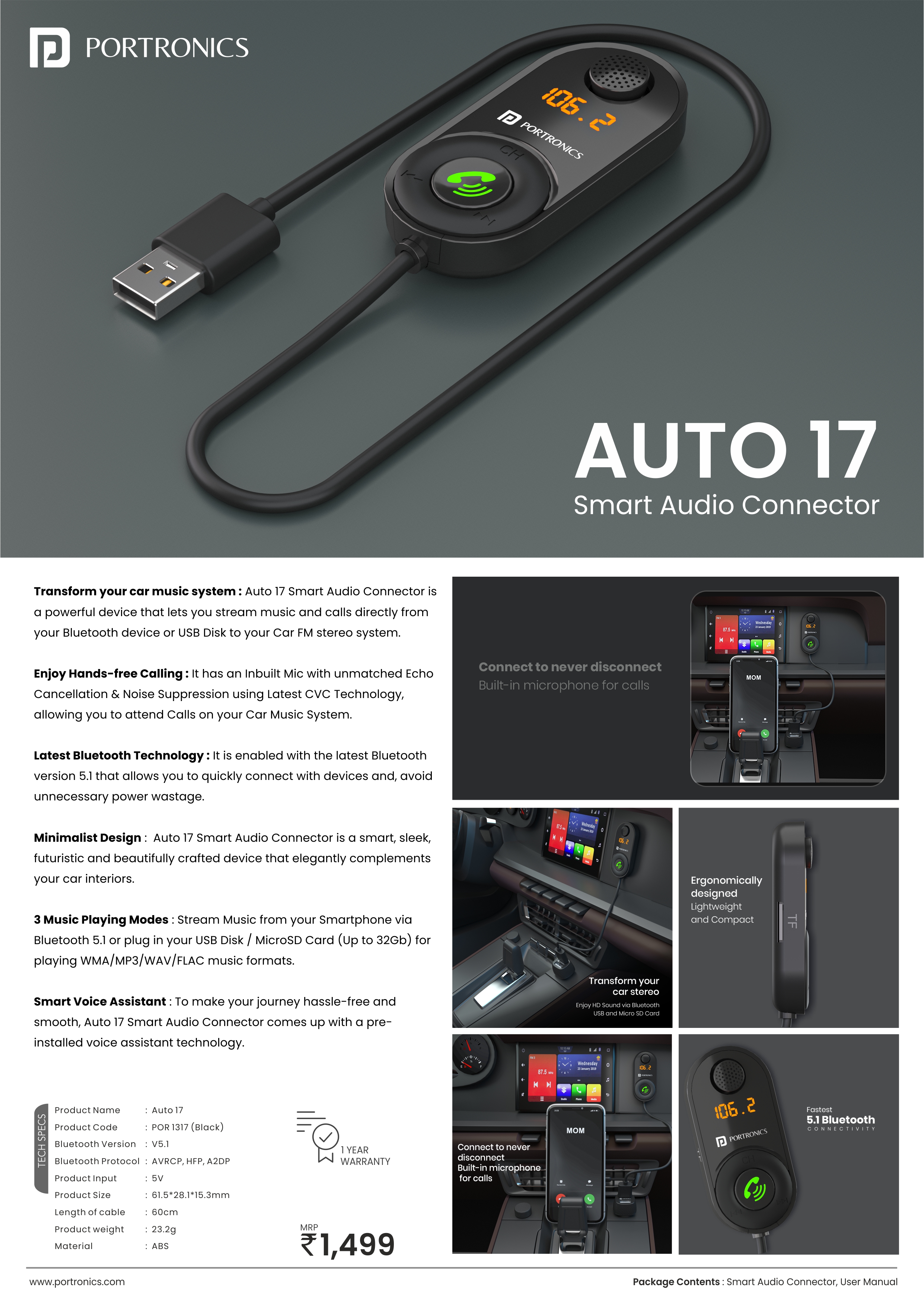 Portronics Auto 17 - Smart Audio Connector