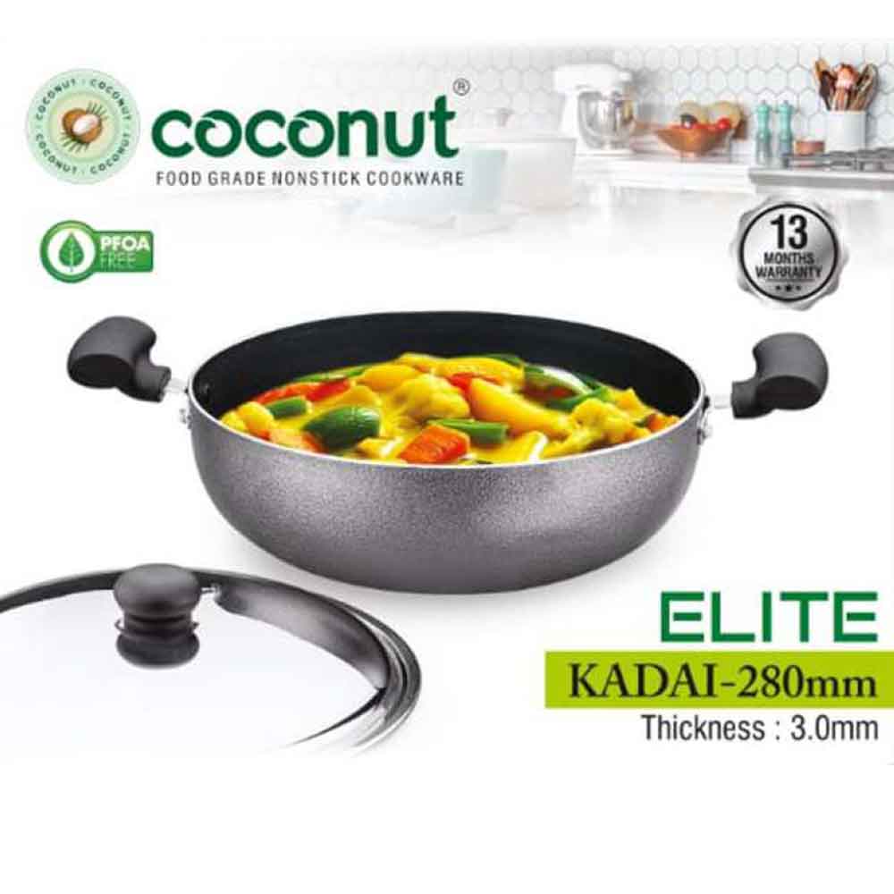 Coconut Elite Kadai – Nonstick - Stainless steel lid