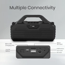 Portronics Chime 20W TWS Wireless Bluetooth Speaker With Wired Karaoke Mic/ Inbuit FM/ USB/ Aux-In/ Micro SD