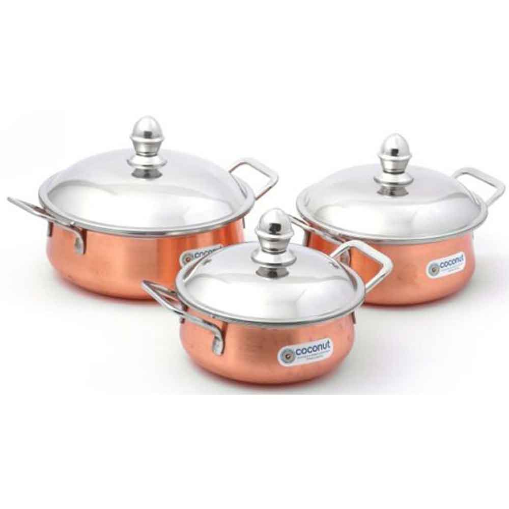 Coconut Diva Collection Set of 3pcs Cookware – Copper with SS/Lid