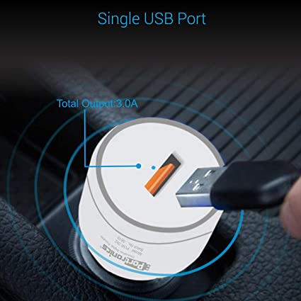 Portronics Car Power 1Q - Single Port QC 3.0A Quick Charge Car Charger with 1M USB Cable, White