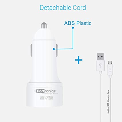Portronics Car Power 1Q - Single Port QC 3.0A Quick Charge Car Charger with 1M USB Cable, White