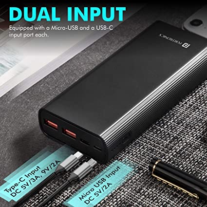 Portronics Lithium Polymer Power M 20K 20000 mAh Power Bank with Dual Input (Type C + Micro USB) & Triple Output - Fast Charging, 18 W Type-C PD, Black
