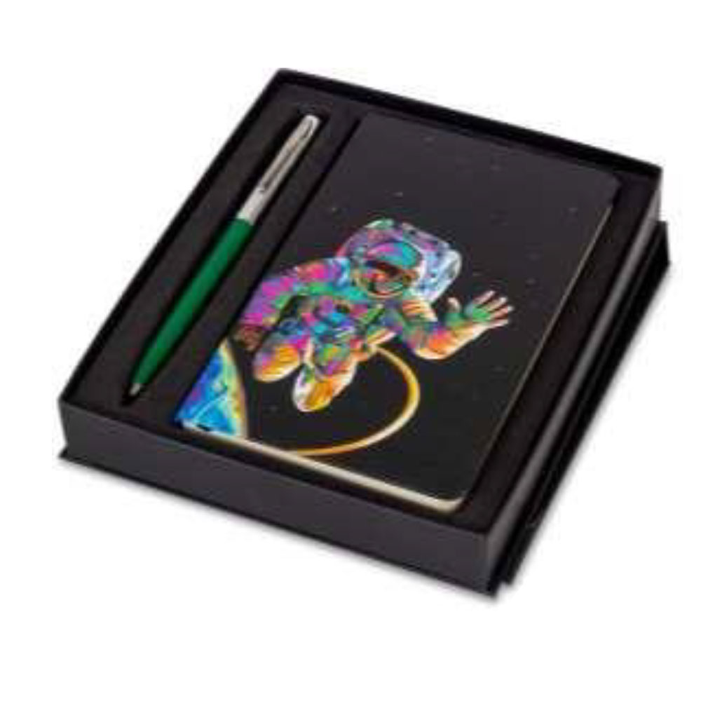 WILLIAM PEN FISHER SPACE CAP-O-MATIC GREEN BALLPOINT PEN WITH NOTEBOOK ASTRONAUT THERMAL DISPLAY - A 775 Green  A6NBA2