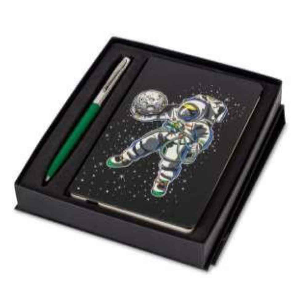 WILLIAM PEN FISHER SPACE CAP-O-MATIC GREEN BALLPOINT PEN WITH NOTEBOOK ASTRONAUT HOLDS MOON - A 775 Green  A6NBA1