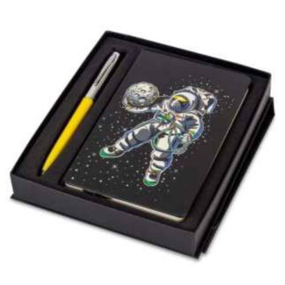 WILLIAM PEN FISHER SPACE CAP-O-MATIC YELLOW BALLPOINT PEN WITH NOTEBOOK ASTRONAUT THERMAL DISPLAY - A 775 Yellow A6NBA2
