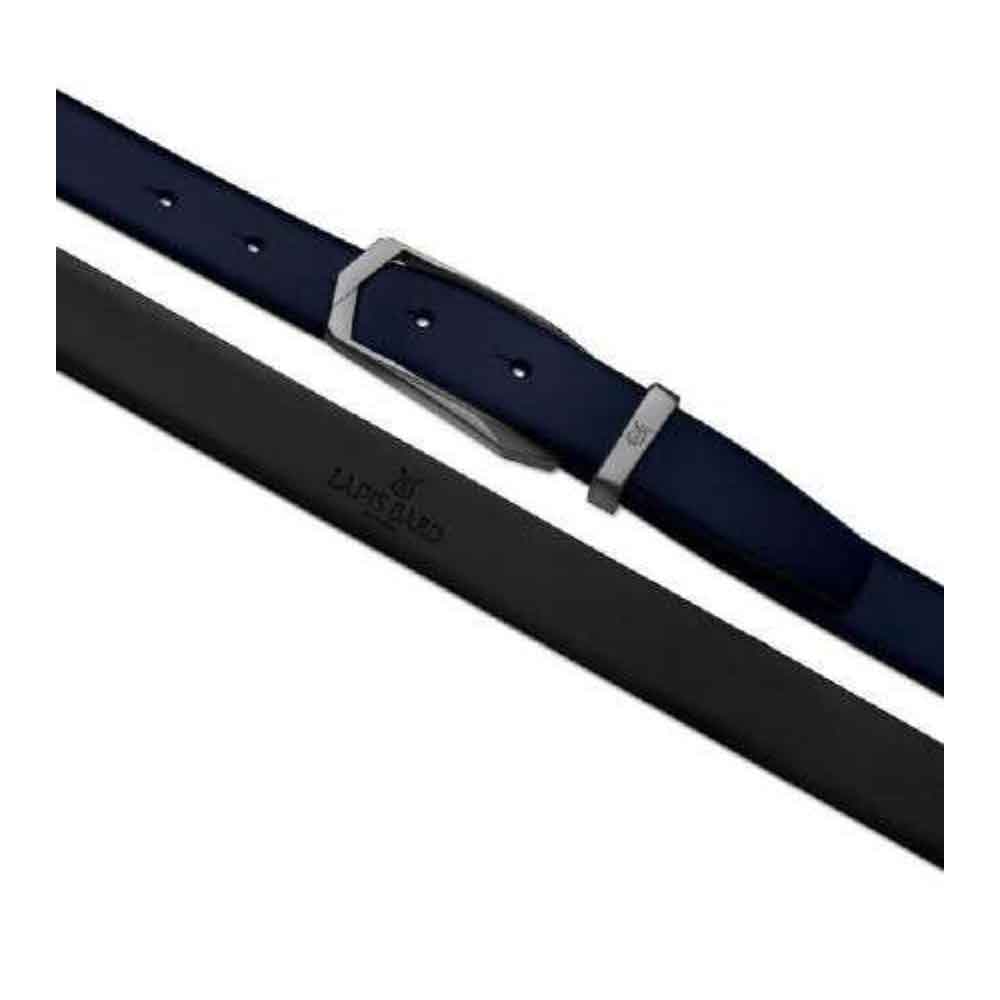 Lapis Bard Avant Garde Leather Belt With Multifaceted Gun Metal Buckle – Deep Navy