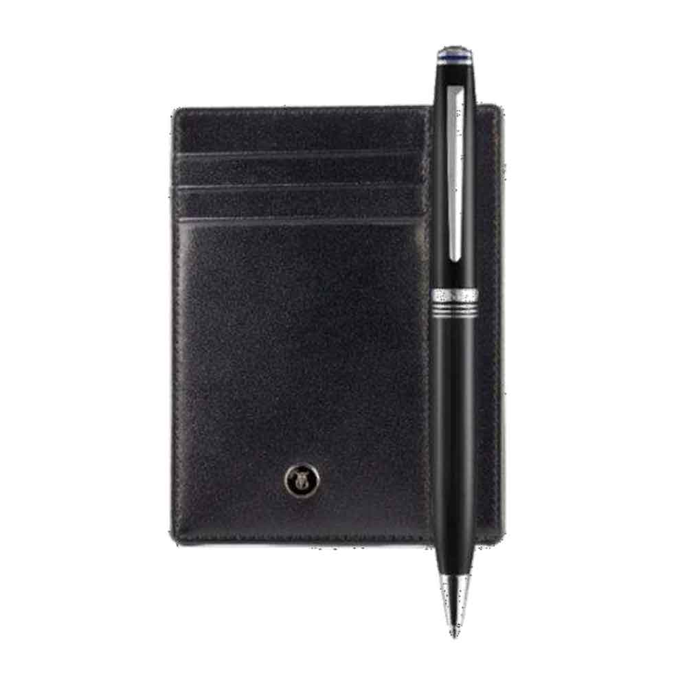 Black Chrome Ballpoint Pen With Mayfair Credit Card Holder Gift Set