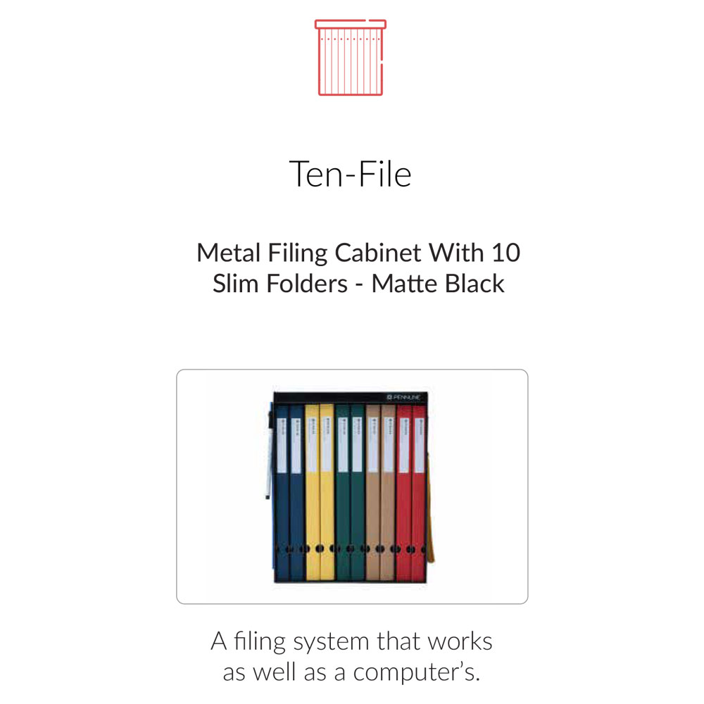Metal Filing Cabinet With 10 Slim Folders - Matte Black