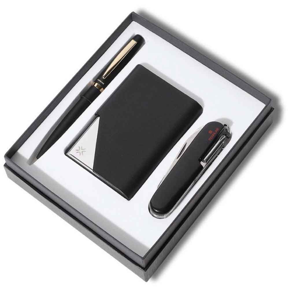 PennlineStiloMatte Black Ballpoint Pen with GT Trim, Business Card Holder And 11-in-1 Multitool -Black And Chrome Gift Set