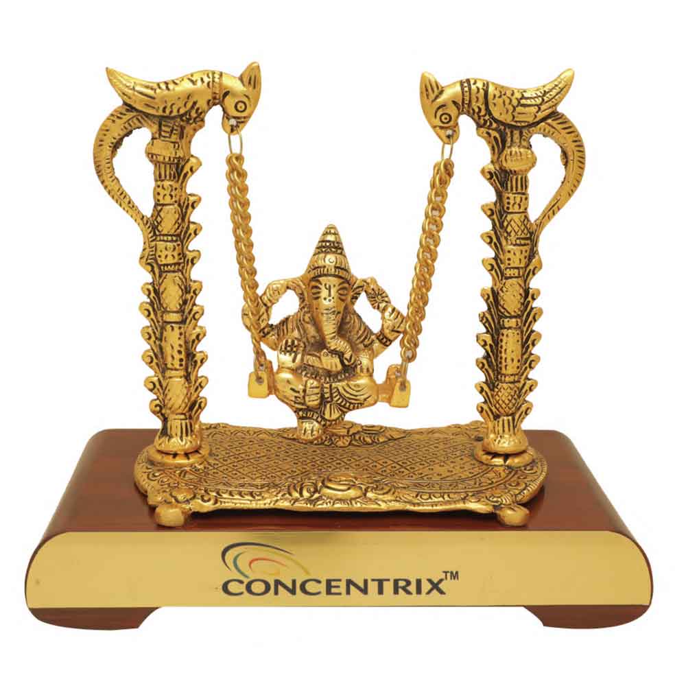 FTG 6- KridayKraft Ganesh ji Idol ,Ganpati murti on Swing jhula for Temple Pooja, Ganesha Metal Statue Table Decorative Home, Office & Gift Your Relatives, Religious Idol Showpiece Figurines Gift Article