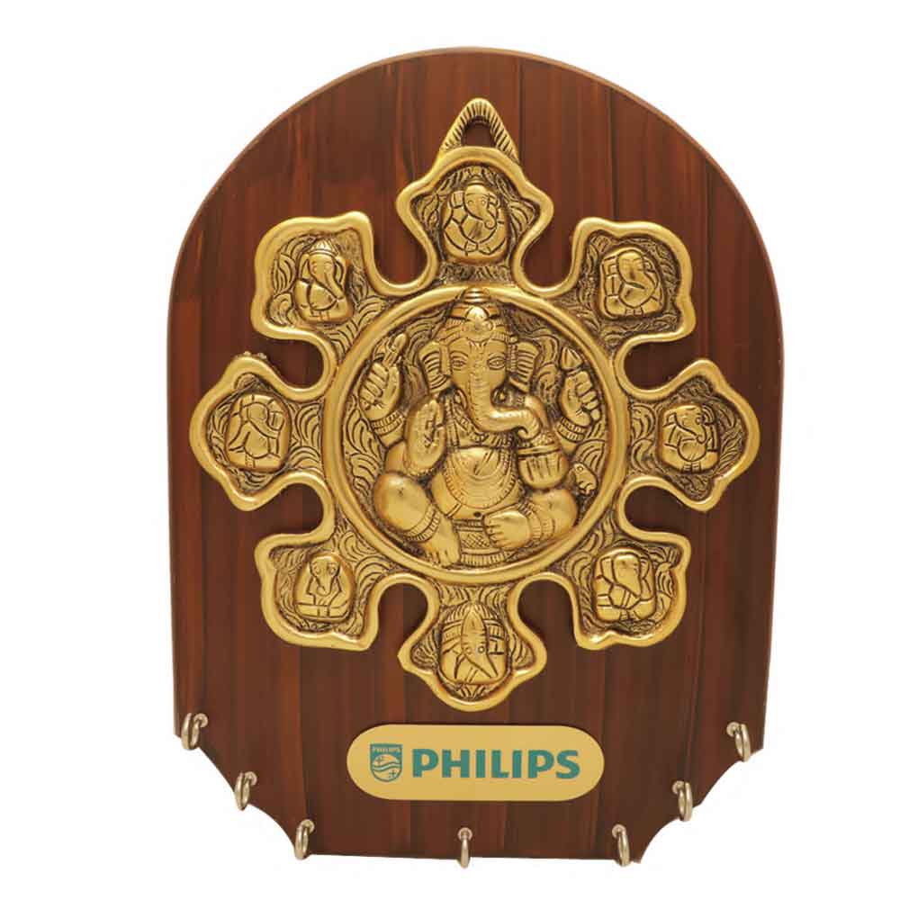 FTG 24- Lord Ganesh Wall Hanging Sculpture with Wood And Metal Finished