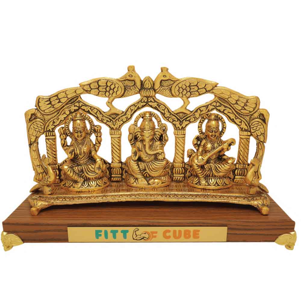 FTG 32 - Metal Finish Lord Ganesh, Laxmi and Saraswati Statue in an One Frame