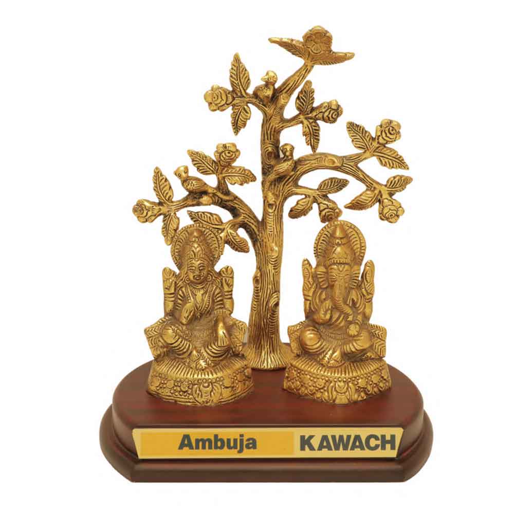 FTG 34- Metal Finish Lord Ganesh and Laxmi Statue with a Tree