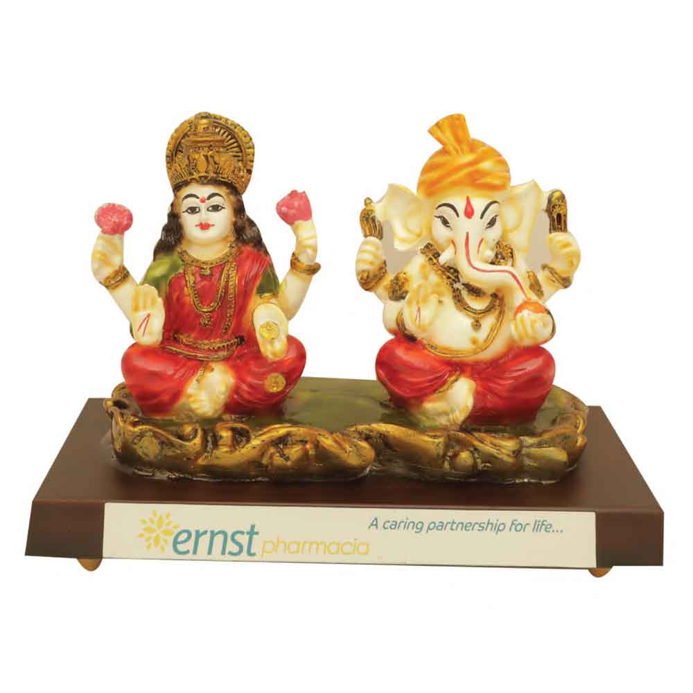 FTG 35- Ceramic Finish Lord Ganesh and Laxmi Statue