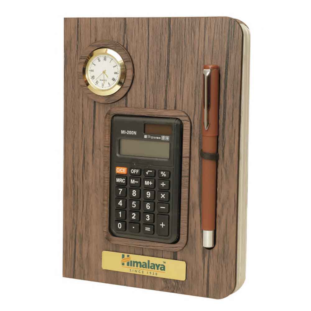 FTG 51- Wooden Covered Dairy, Pen, Calculator, Round Watch Set