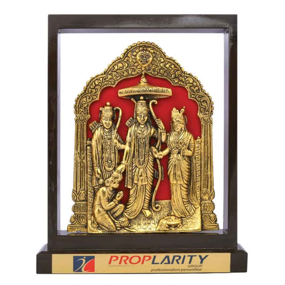 FTG 116 - Metal Finished Lord Sri Rama, Laxman and Sita Mate with Hanuman Statue In an One Frame