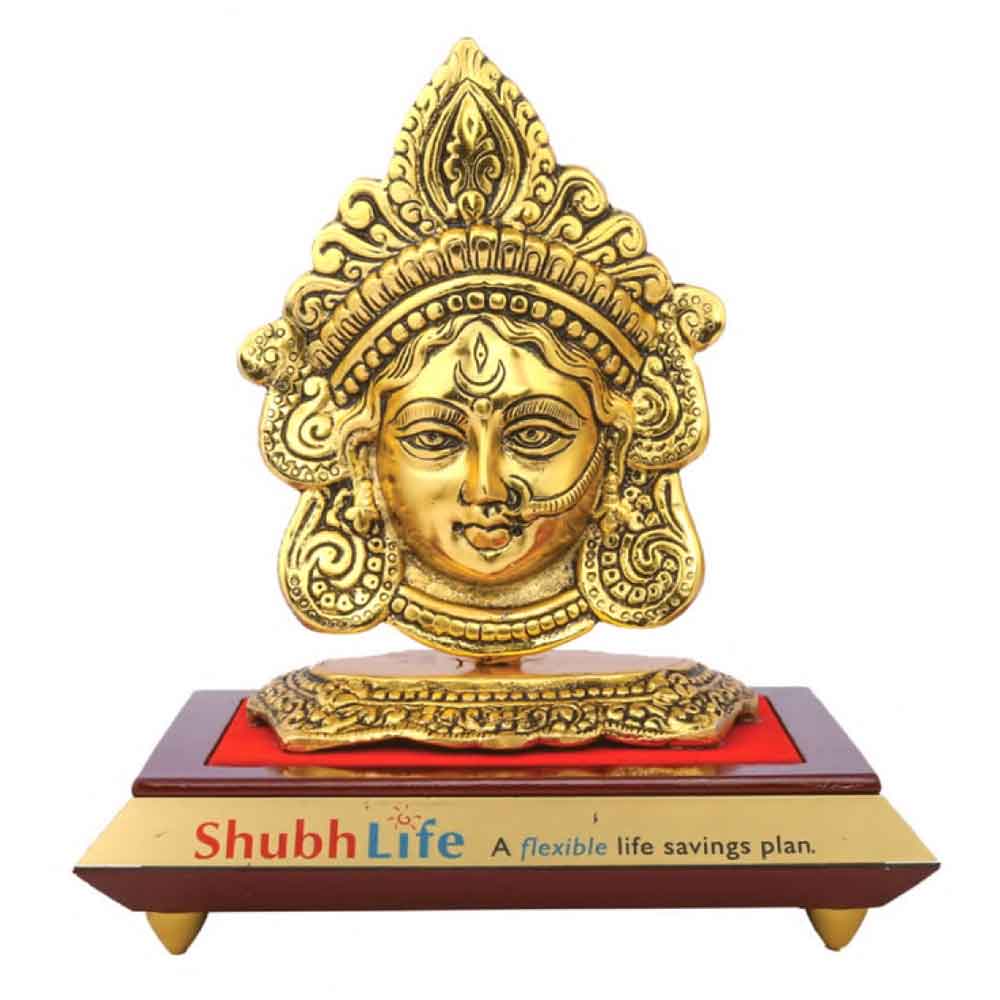 FTG 119 - Metal Finished Lord Durga Mate Statue with a Wooden Base