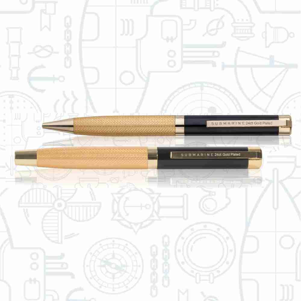 SUBMARINE ORION SERIES SOLID BOLD 24 CARAT GOLD PLATED BALL PEN AND ROLLER PEN SET