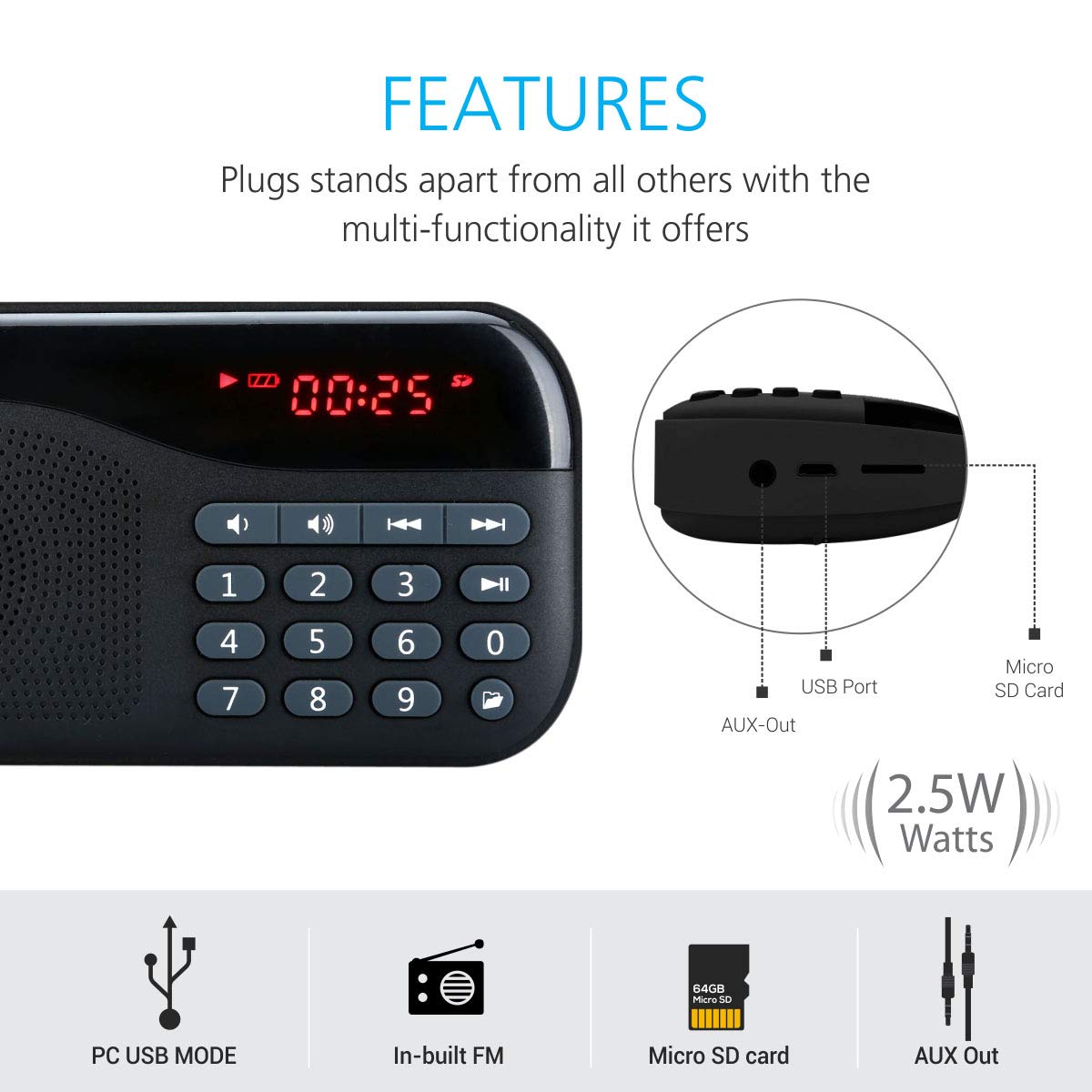 Portronics Plugs-Mini Portable Speaker with FM